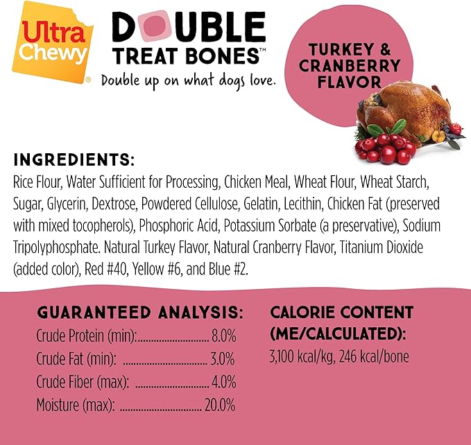 Ultra Chewy Gourmet Flavors: Long-Lasting Chews Made in USA, Highly Digestible, for Aggressive Chewers - Sweet Potato Pie, Turkey and Cranberry, Pumpkin Flavors (6 Count)