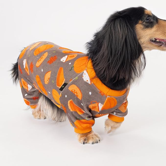 Fitwarm Pumpkin Dog Pajamas, Thanksgiving Outfit for Small Dogs Boy Girl, Pet Onesie, Brown, Orange, XS