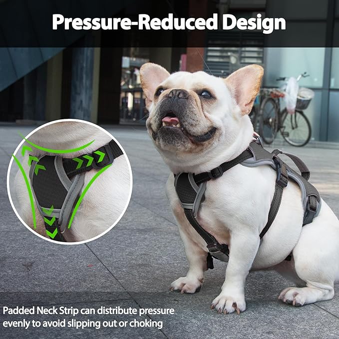 Huntboo Escape Proof Dog Harness, Escape Artist Harness, Reflective Dog Harness with Handle, Durable,Adjustable Vest for Small Medium Large Dogs Walking, Training, and Running Gear(Black, M)