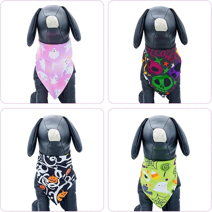 Halloween Dog Bandanas for Small Dogs 7 Pack Stitching Edge Dog Bandanas for Puppy 18 Inch Dogs Scarves for Cats Breed Grooming S