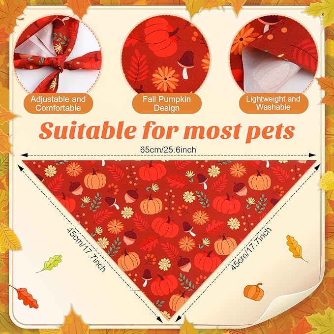 Chunful 120 Pcs Thanksgiving Fall Bandanas Bulk for Dogs Autumn Bandanas with Maple Leaves Pumpkin Soft Bibs Adjustable Triangle Doggie Scarf for Small Medium Large Costume 25.6 x 17.7 x 17.7 Inch