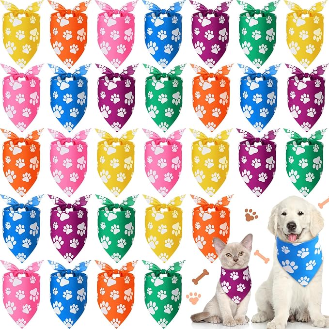 Sanwuta 60 Pcs Paw Print Dog Bandanas Bulk Colorful Footprint Bandanas for Dogs Triangle Kerchief Bib Scarf for Pet Birthday Party Costume Photo Props Daily Accessories Pet Shops Groomers, 6 Colors