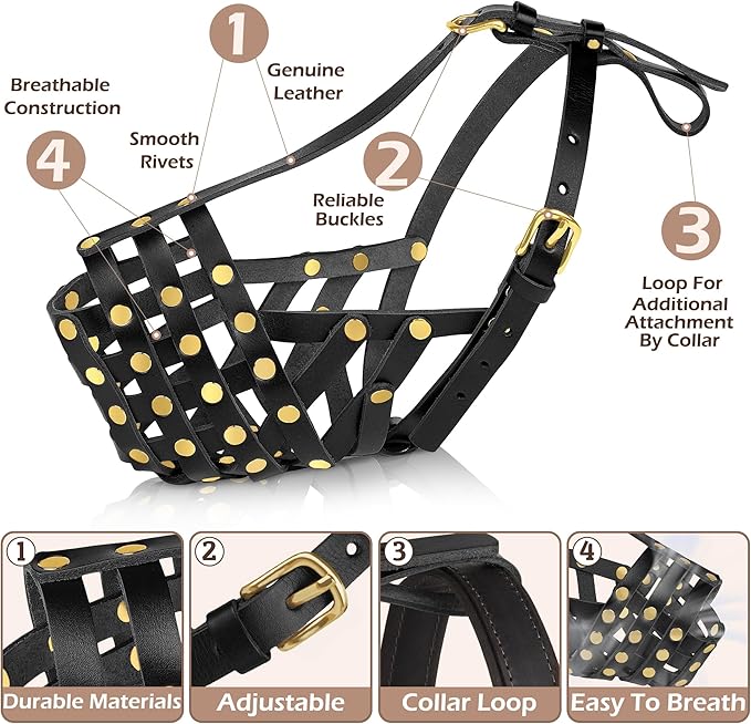 OOPSDOGGY Labrador Dog Muzzle for Large Dogs - Leather Breathable Secure Basket Muzzle for Large Breeds Retriever Prevents Biting No Chewing Adjustable (Black, Size 6 - Labrador Retriever)