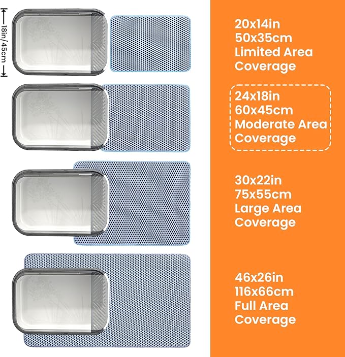 Cat Litter Mat, 24x18 Inches Large Double Layer Honeycomb Cat Litter Trapping Mat, Non Slip Waterproof Urine Proof Cat Litter Box Mat for Floor, Kitty Litter Rug, Cat Supplies, Blue
