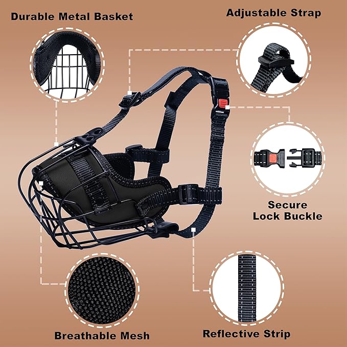 OOPSDOGGY Metal Dog Muzzle for Large Dog, Adjustable Brethable Wire Basket for Rottweiler to Prevent Biting Chewing (Black, Rottweiler)