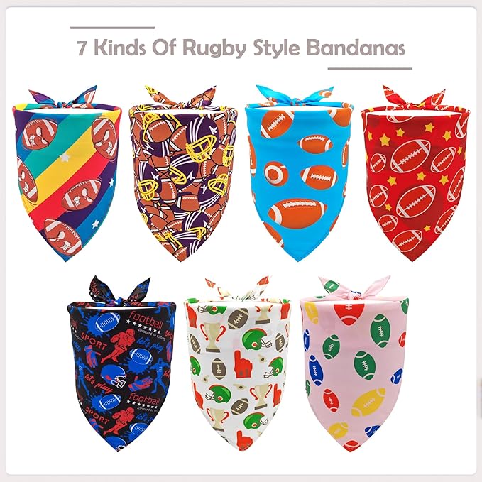 7 PCS Football Dog Bandanas for Large Dogs Breed 33 Inch Sewing Hemming Dog Bandanas Print One Side XL Drool Bibs Game Day Grooming L