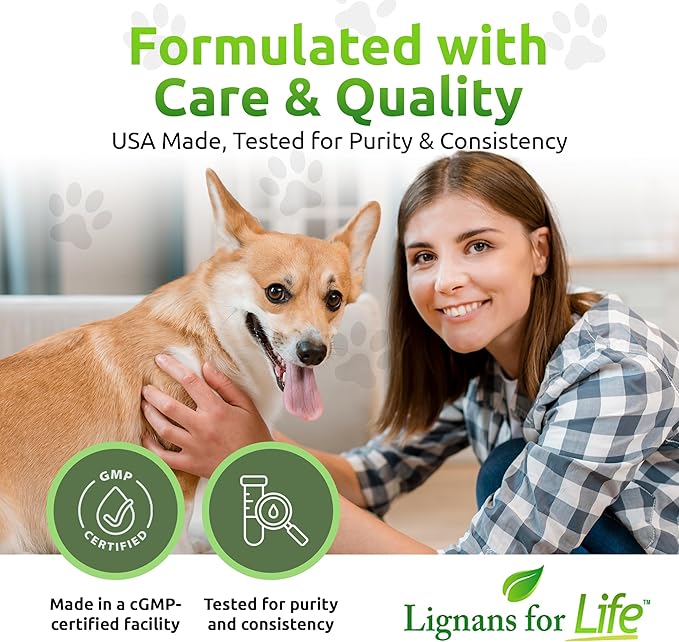 Lignans For Life Flaxseed Lignans for Dogs & People + SDG - Omega 3 Fatty Acids, High Fiber Antioxidants - Improve Shiny Coat, Digestive & Heart Health for Dogs, 15mg, 180 Flaxseed Capsules, 1 Pack
