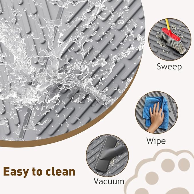 Cat Litter Mat with Grooves & Raised Edge, Urineproof/Waterproof, Litter Scattering Control, Easy to Clean (31 * 24in-Grey-2 Pack)