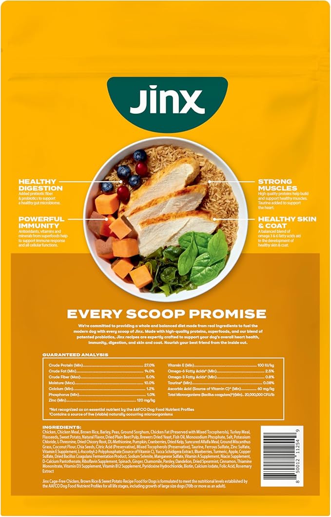 Jinx Premium Dry Dog Food, for All Lifestages - Real Chicken, Brown Rice & Sweet Potato Kibble with Superfoods for Immune Support & Probiotics for Digestive Support - No Fillers - 4lb