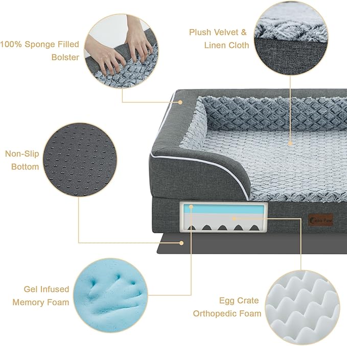 Orthopedic XXL Dog Beds, Waterproof Memory Foam Big Pet Bed for Extra Large Sized Dogs 53x42Inch, Non-Slip Bottom and Egg-Crate Foam Dog Couch Bed with Washable Removable Cover, Dark Grey