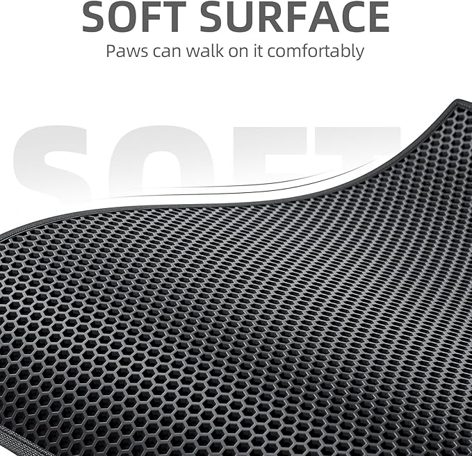 ESTHELLO Cat Litter Mat Large, Cat Litter Trapping Mat, Honeycomb Double Layer Design, Easy to Clean,Washable (36’’ x 30’’ Black)