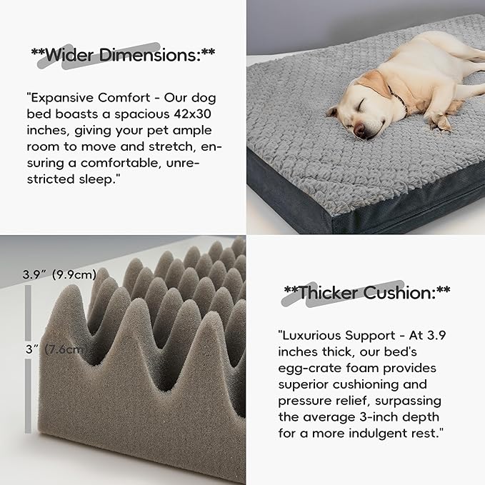 Sytopia Washable Indestructible 42" Dog Bed for Large Dogs – Double-Sided Plush, Chew Proof, Waterproof, Thick Orthopedic Support, Durable Multi- Size Comfort Clearance Indoor Flat Dog Bed