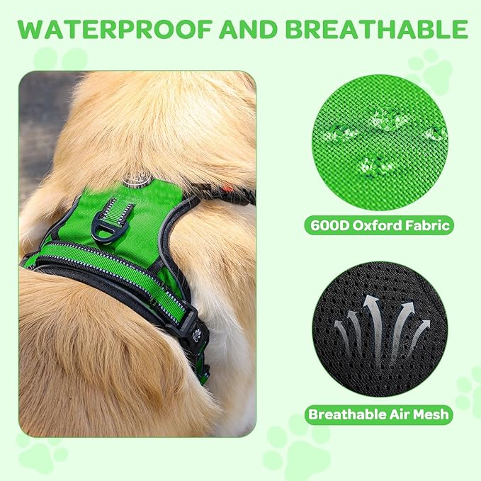 FURRYFECTION Dog Harness | No Pull Dog Harness | Reflective Oxford | Padded Handle | 4 Adjustable Straps | 2 Leash Clips | No Choke Pet Vest Harness for Small Medium Large Dogs | Green | S