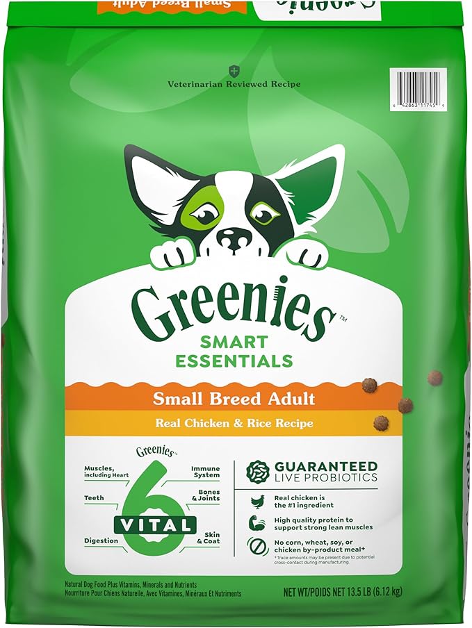Greenies Smart Essentials Small Breed Adult High Protein Dry Dog Food Real Chicken & Rice Recipe, 13.5 lb. Bag