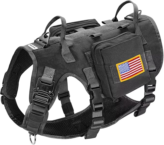 Forestpaw Dog Harness Medium Sized,Tactical Dog Harness with Handle,No Pull Military Style Service Dog Vest with Pockets Adjustable for Medium Dogs,Black,Chest 19.5-41.5"