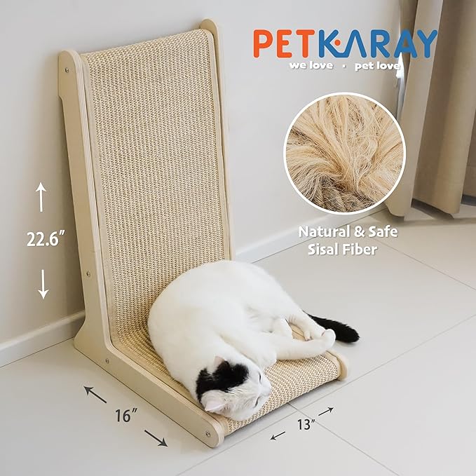 PETKARAY 105° Sisal Cat Scratcher, Sisal Scratch Pad for Indoor Cats, L Shape Kitten Scratching Board, Sturdy Floor Mounted Scratcher with Catnip