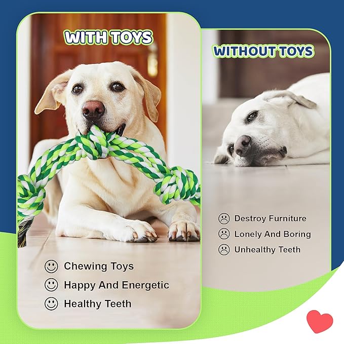 Dog Rope Toys for Aggressive Chewers, Nearly Indestructible Dog Toys Set for Large/Medium Dogs, Heavy Duty Natural Cotton Rope Chew Toy for Teething, Tug Toy 5 Pack