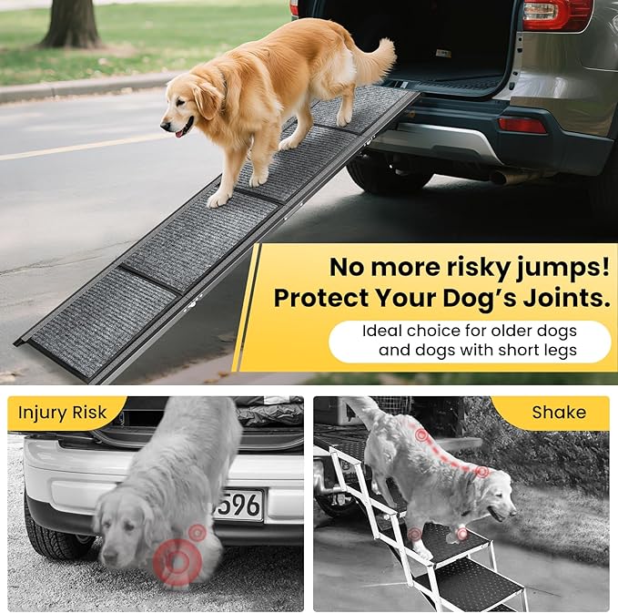 Dog Ramp for Car, 67''x 17.3'' Extra Long Folding Dog Ramp with Non-Slip Rug Surface, Portable Dog Car Ramp for Truck, Outdoor Pet ramp for Large Dogs up to 250LBS