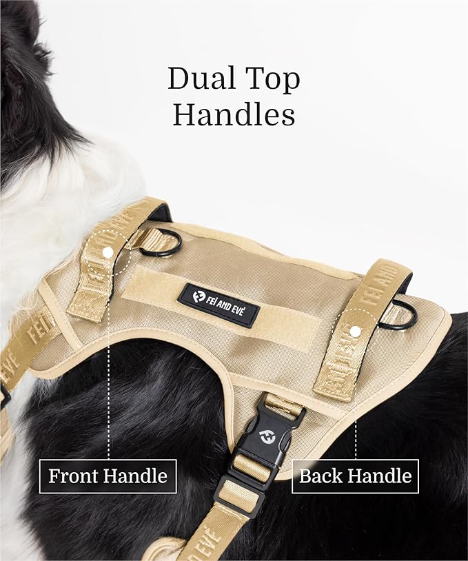 2025 New Edition, Fei & Eve Classic Dog Harness - Quick-Release Buckles | 3-Point No-Pull Control | Heavy-Duty 900D Nylon | Dual Safety Handles | Breathable Mesh | Adjustable Fit | Medium,Champagne
