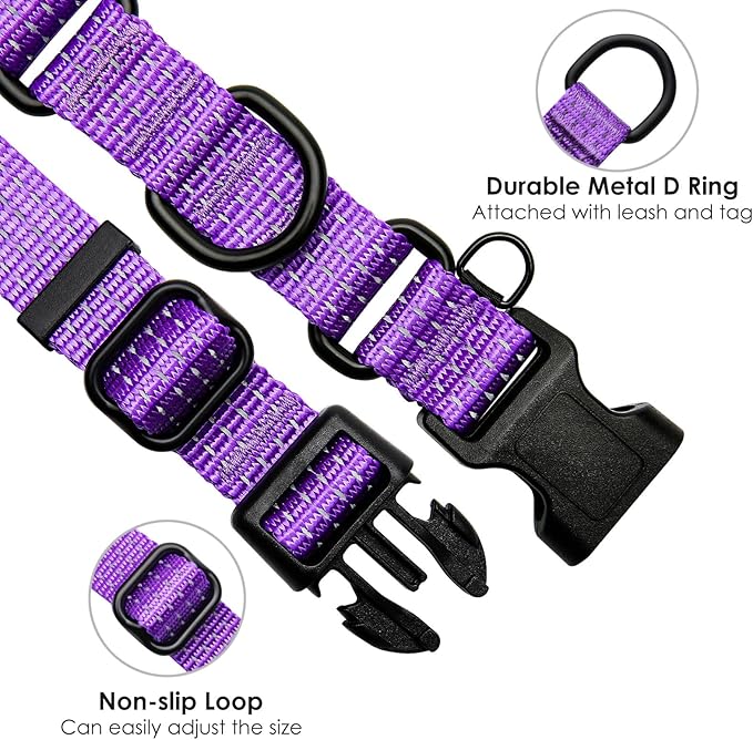 Martingale Collar for Training Dogs. Adjustable Reflective Dog Collars with Buckle- Prevents Slipping Out, for Medium Large XL Dogs. Helps with Strong pullers(S, Purple)