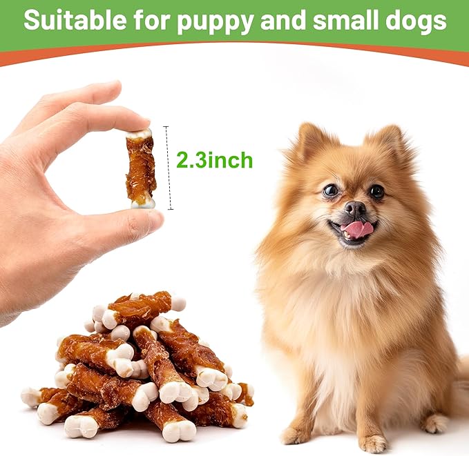 MON2SUN Dog Treats, Chicken Wrapped Calcium Bones Without Rawhide, 2.3 Inch Training Treats for Teeth Cleaning and Fresh Breath, Chews for Puppy and Small Dogs (56 Count - Pack of 1)