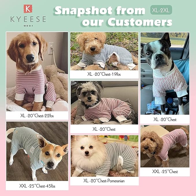 KYEESE Dog Pajamas Striped Pet Jumpsuit Soft Doggie Jammies Lightweight Onesie 4 Legs PJS Stretchable Dog Pajamas Breathable Costumes Comfortable Sleepwear for Small Dogs,Green Striped, X-Large