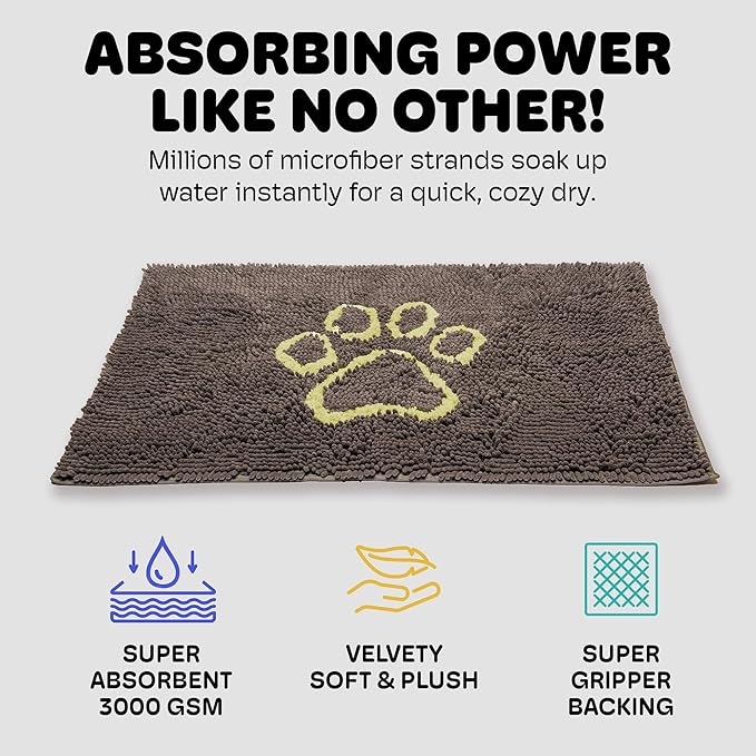 Dog Gone Smart Dirty Dog Doormat - Fast Drying Rug with Super Gripper Backing for Clean Floors - Super Absorbent and Machine Washable Mat for Muddy Paws - Cool Grey