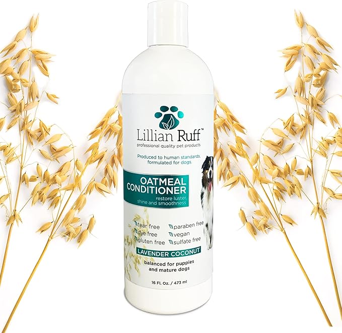 Lillian Ruff PRO Formula Oatmeal Dog Conditioner - Nourishing & Calming Relief for Allergies & Sensitive Skin - Detangles, Softens & Adds Shine with Oatmeal, Coconut Oil & Lavender - USA Made (16oz)