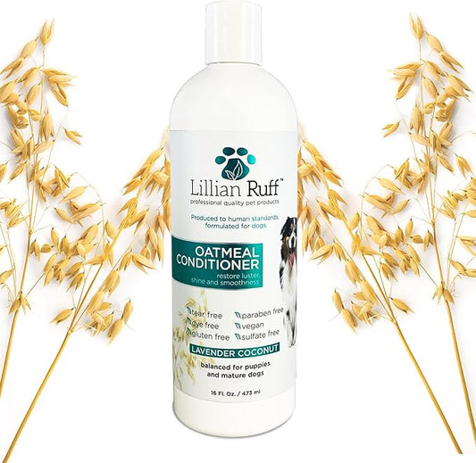 Lillian Ruff PRO Formula Oatmeal Dog Conditioner - Nourishing & Calming Relief for Allergies & Sensitive Skin - Detangles, Softens & Adds Shine with Oatmeal, Coconut Oil & Lavender - USA Made (16oz)