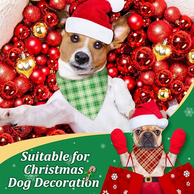 Preboun 200 Pcs Christmas Dog Bandanas Bulk Xmas Buffalo Plaid Bandanas for Dogs Triangle Kerchief Bibs Scarf Set for Pet Christmas Costume Photo Props Accessories Pet Shops, 25 Styles