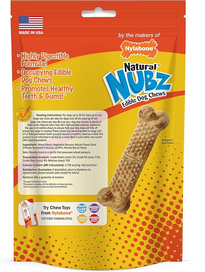 Nylabone Nubz Natural Dog Chew Treats for Large Dogs, Long Lasting Dog Bones Made in USA, Chicken Flavor Breath Freshener Dental Chews, for Dogs Up to 50 lbs. (20 Count)