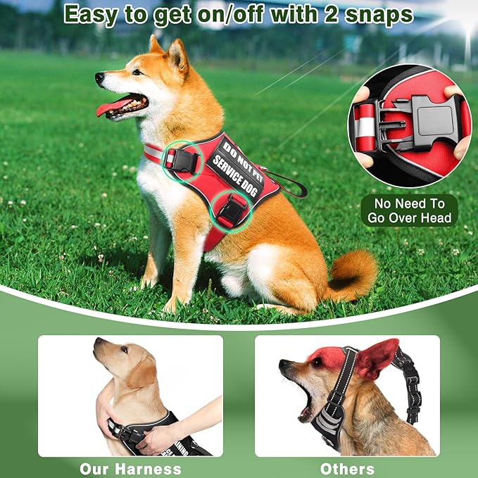 Service Dog Vest Harness and Leash Set+10 Patches,No Pull&Adjustable Reflective Dog Harness with Soft Padded Handle for Training/Everyday,Fit Small/Medium/Large/Extra-Large Dogs (Red S)