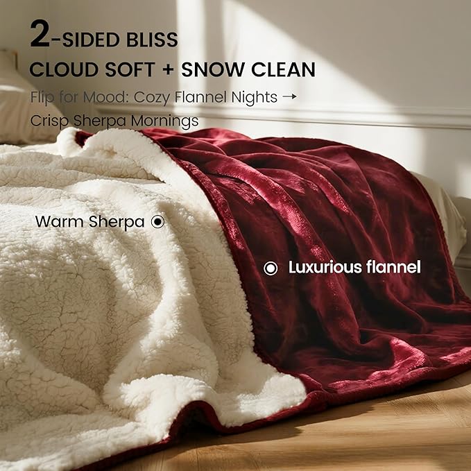 gogobunny Waterproof Bed Blanket, Reversible Sherpa Fleece Throw Blanket for Dog Puppy Cat, Furniture Cover Protects Bed Couch Sofa from Liquid Pee and Pet Fur (Romantic Red, 50x60 inches)