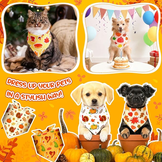 Geyoga 240 Pcs Halloween Dog Bandanas Bulk Thanksgiving Pet Bandanas Adjustable Fall Triangle Dog Grooming Scarf Bibs Kerchief for Small Medium Large Cats Pet Costume A(Thanksgiving)