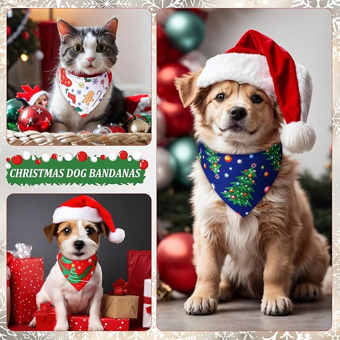 Abbylike 50 Pieces Christmas Dog Bandanas Bulk Xmas Bandanas for Dogs Triangle Kerchief Bibs Scarf Set for Christmas Pet Costume Accessories Decoration (19.7 x 13.8 x 13.8'')