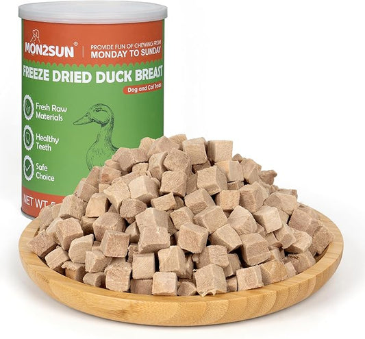 MON2SUN Freeze Dried Duck Cat and Dog Treats, Single Ingredient Natural and Healthy Dog Snacks, High Protein Training Treats & Food Topper, 5.3 oz