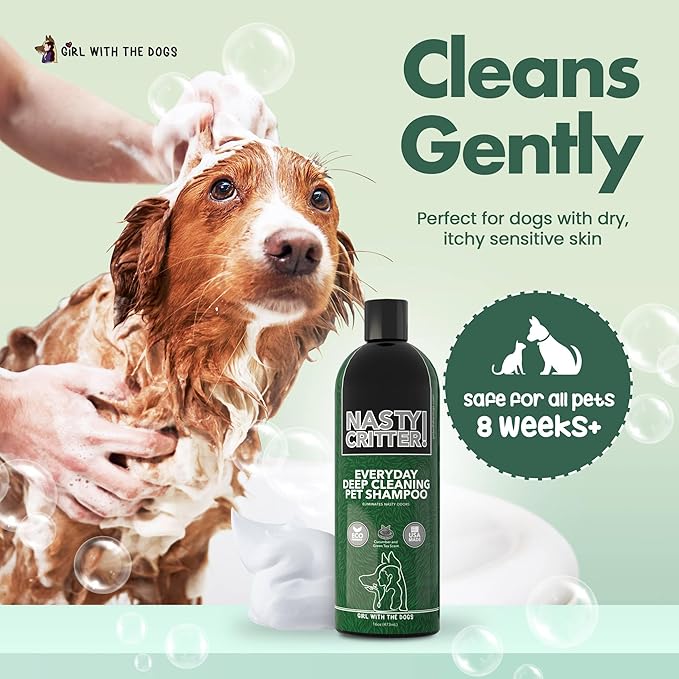 Nasty Critter! by Girl With The Dogs - Made in USA - Deep Clean Everyday Dog Shampoo for 8 Weeks+ (16 Oz)