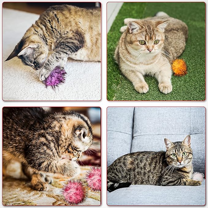 VAPKER 30 Piece 1.5" White Color Sparkle Balls Cat's Favorite Toy Tinsel Pom Poms Glitter