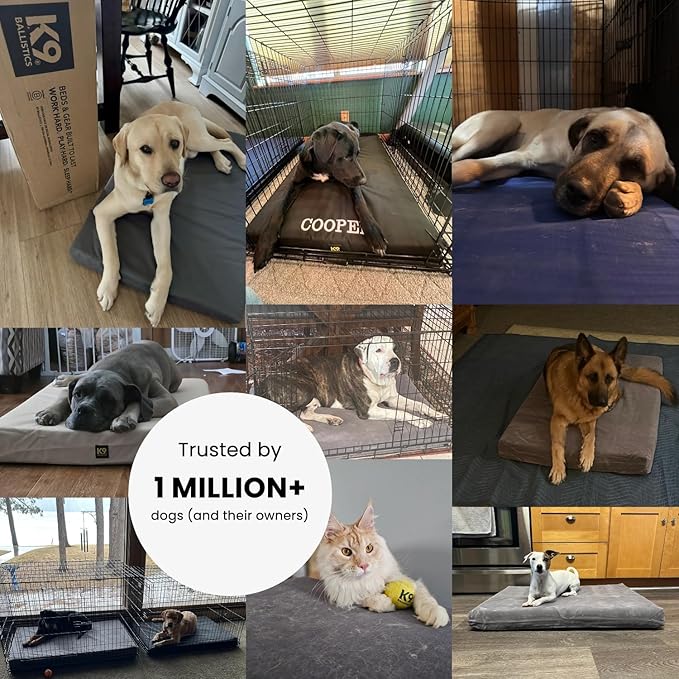 K9 Ballistics Tough Ripstop Orthopedic Crate Bed - Thick, Durable XXL Kennel Pad with Washable Cover for XX Large Dogs, 53 x 36 fits 54” Wire Crate, Light Gray Velvet