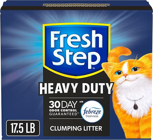 Fresh Step Clumping Cat Litter, Heavy Duty Advanced, Long Lasting 30-Day Odor Control with Odor Eliminating Carbon, 17.5 lb