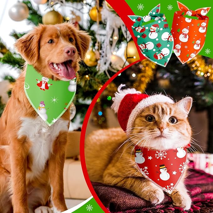 Frienda 30 Pcs Christmas Dog Bandanas Bulk Snowman Bandanas for Dogs Soft Triangle Kerchief Bibs Scarf Set for Puppy Small Medium Large Pets Christmas Party Decoration