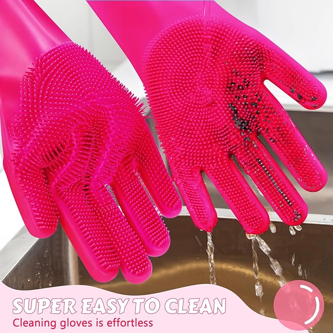 Pecute Pet Grooming Gloves Large, Heat Resistant Dog Washing Gloves with High-Density Teeth, Silicone Cat Dog Bathing Gloves with Enhanced Five Finger Design, for Washing Bathing Massaging