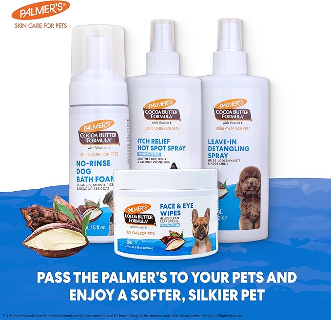Palmer's for Pets Bath Foam with Cocoa Butter; Waterless Dog Grooming Foam with Vitamin E and Cocoa Butter, Foaming “Dry Shampoo” for Dogs, 5 Fl Ounces