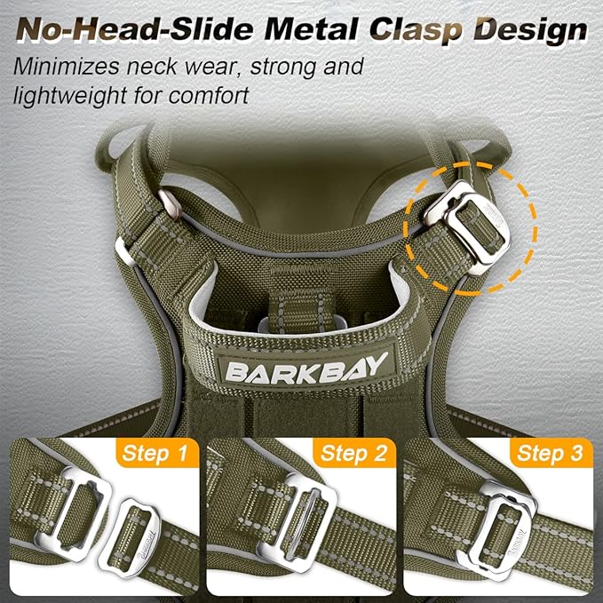 BARKBAY Service Dog Vest Tactical Dog Harness Medium Large Sized Dog Tags Personalized No Pull Adjustable Harness Reflective K9 Working Training Easy Control Military MolleSystem(Army Green,L)