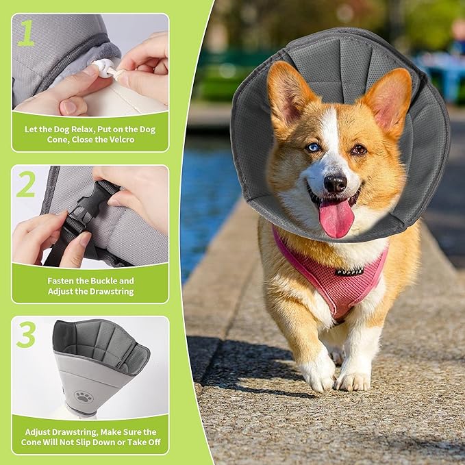 Soft Dog Cone for Small Medium Large Pets After Surgery, Comfy Cone for Dogs, Cones for Dogs to Stop Licking, Pet Elizabethan Collar Alternative to Prevent Licking Wounds(Grey,XL)
