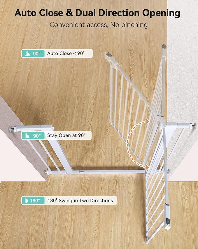COMOMY 36" Extra Tall Baby Gate for Stairs Doorways, Fits Openings 29.5" to 40.6" Wide, Auto Close Sturdy Safety Dog Gate for House, Pressure Mounted Easy Walk Through Pet Gate with Door, White