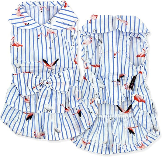 Parisian Pet Flamingo Summer Dress - Girly Dog Dress - 100% Cotton, Lightweight, Sleeveless - XL3