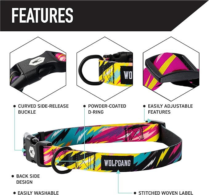 Wolfgang Heavy Duty Martingale Dog Collar with Quick Release Nylon Buckle for Walking & Training, FuzzyTails Print, Small