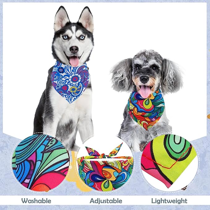 7 PCS Paisley Dog Bandanas for Small Dogs Stitching Edge Dog Bandanas for Print One Side Puppy Doggy Scarves Party Grooming S