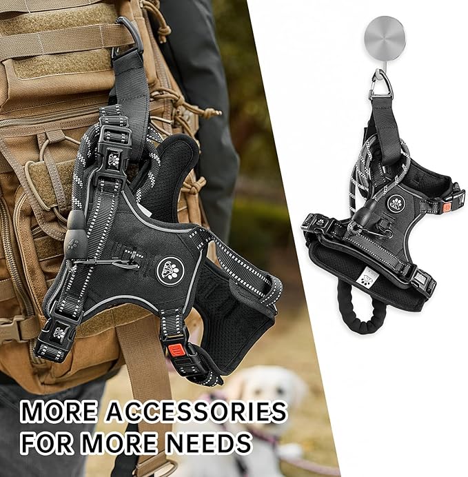 NESTROAD No Pull Dog Harness,Adjustable Oxford Dog Vest Harness with Leash,Reflective No-Choke Pet Harness with Easy Control Soft Handle for Large Dogs(X-Large,Black)